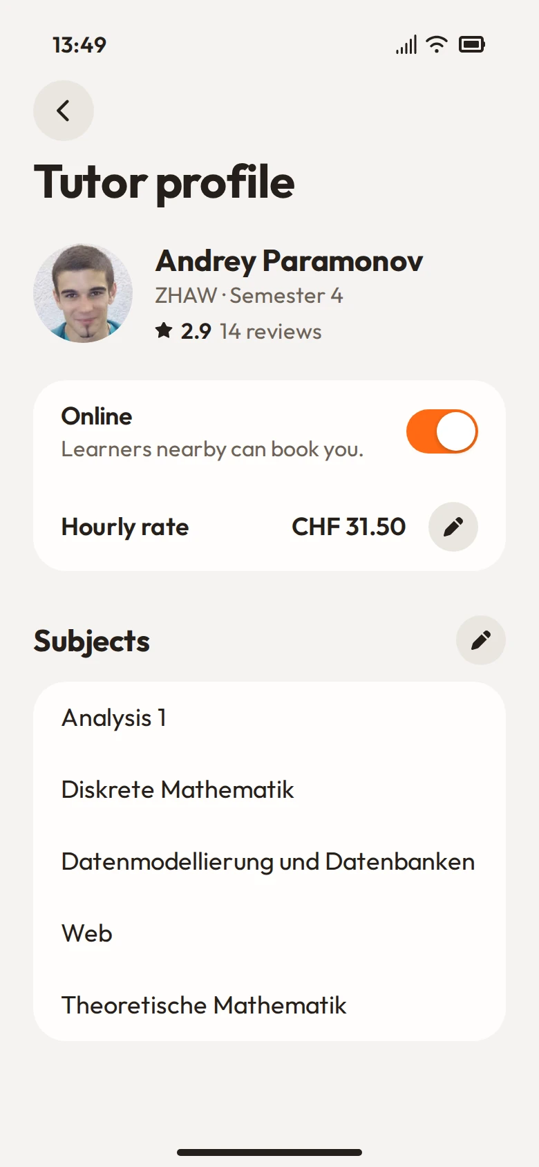App screen: Status & Salary